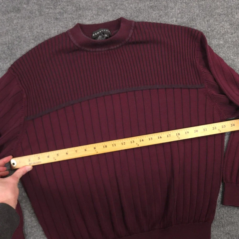 Baracuta Sweater Mens‎ XL Burgundy Textured 3D Lightweight Thin Retro Pullover
